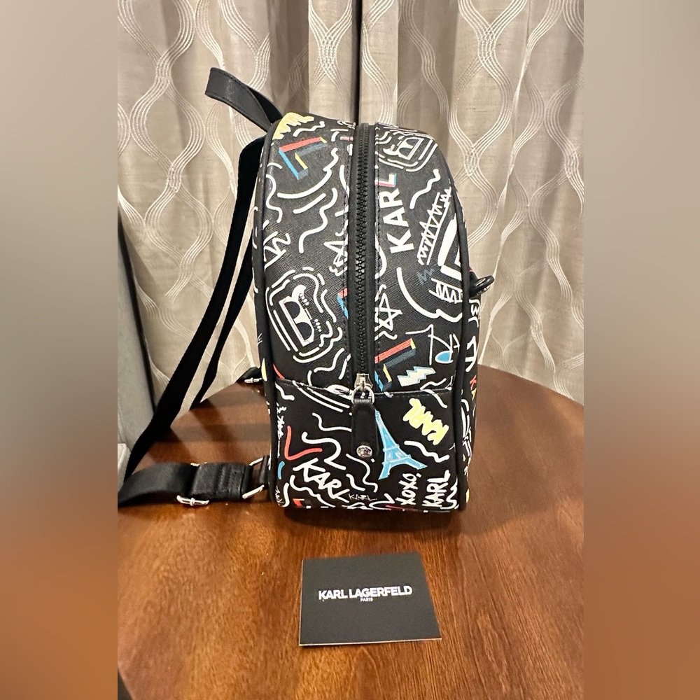 Karl Lagerfeld Paris Adele All Over Logo Full Size Backpack Black - NWOT - Picture 5 of 14